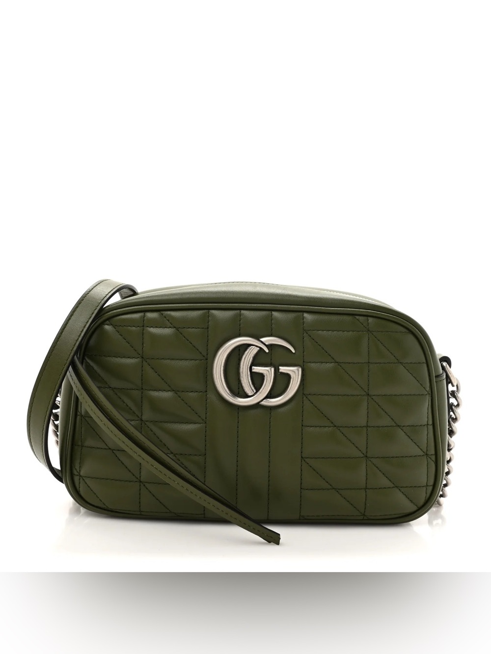 Gucci Olive Green Quilted Leather Crossbody Bag with Silver Double G